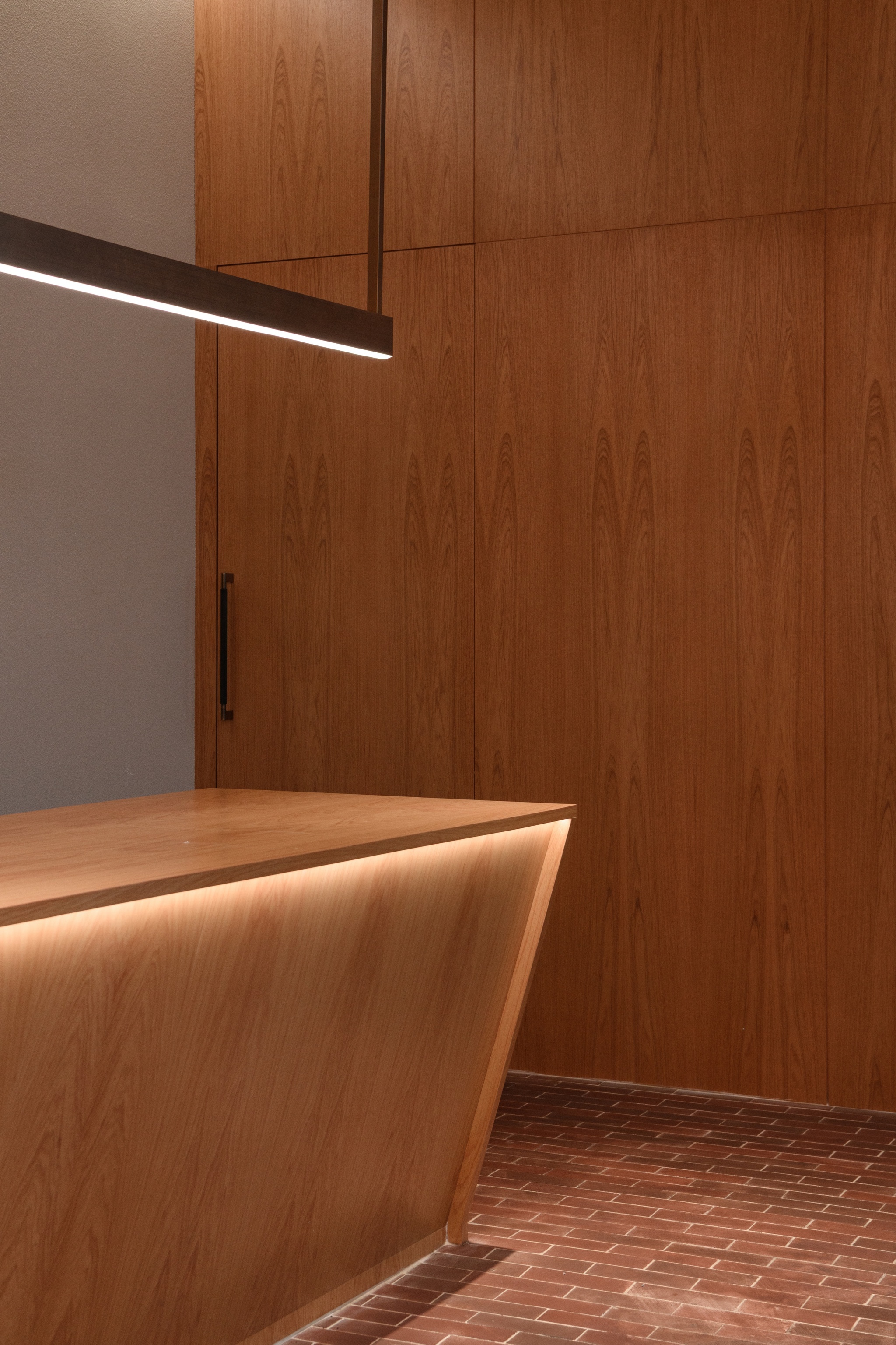 Chinese restaurant minimal reception, timber panelling interior design, Samy PDH, Kuala Lumpur
