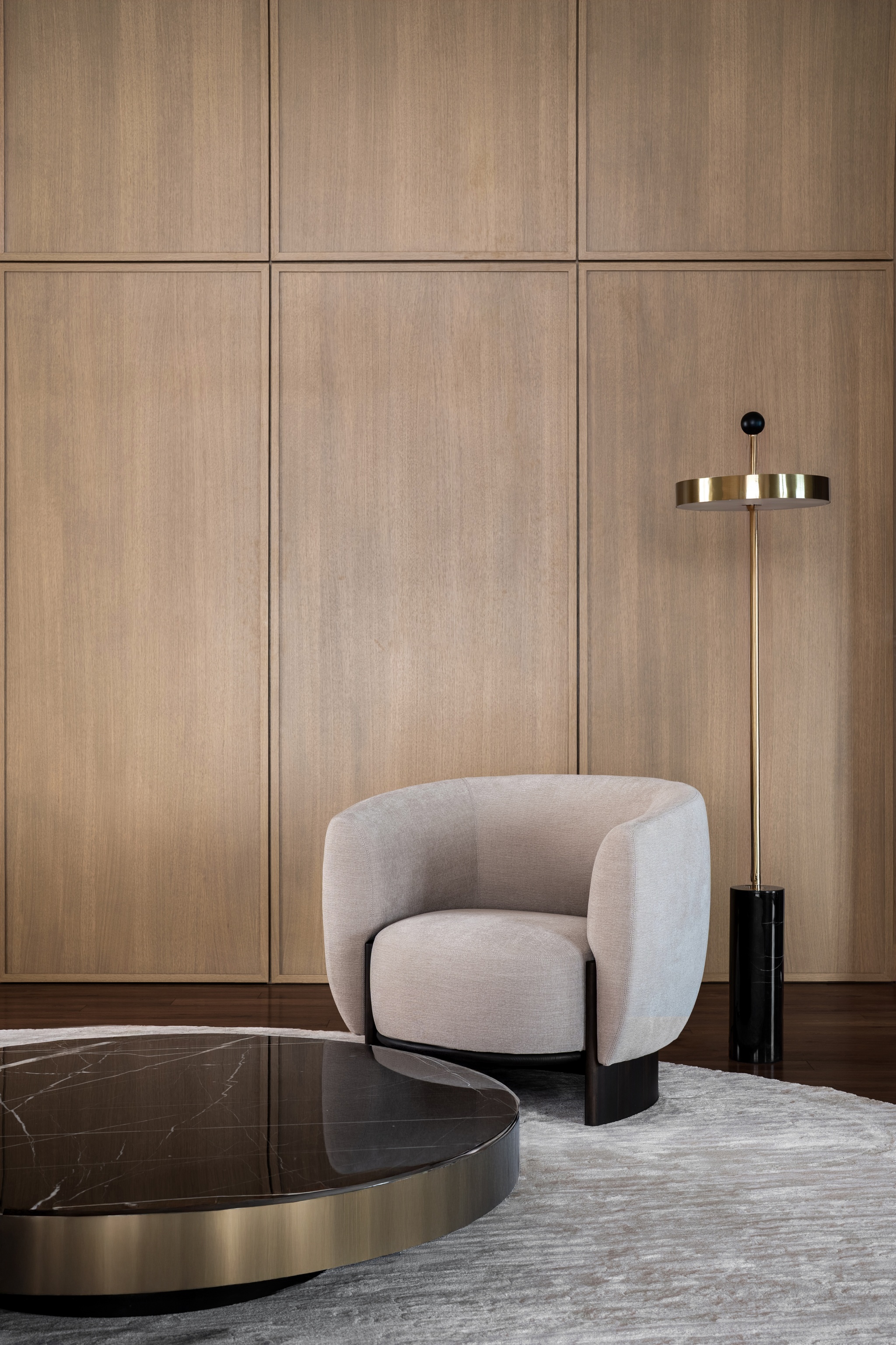 Minimal luxury living room interior design with armchair, Setiajaya, Kuala Lumpur